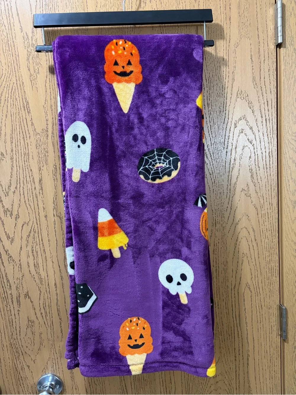 Halloween Plush Throw Blanket Purple Ghost Candy Corn Pumpkin Ice Cream Fleece